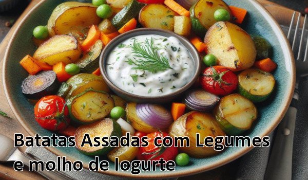Batatas Assadas com Legumes e molho de Iogurte